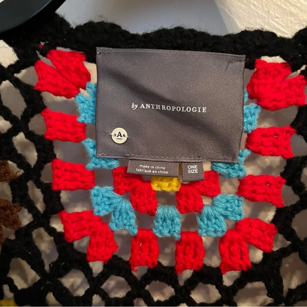 NWT BY ANTHROPOLOGIE Colorblocked Granny Square Crochet Cardigan Black One Size - Picture 4 of 12